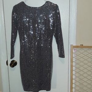 Shimmery silver mid-sleeve mini dress